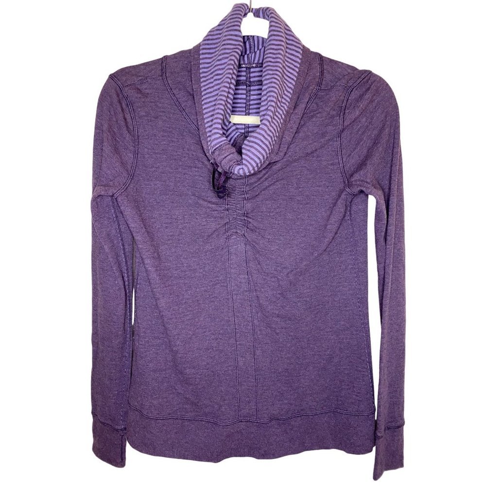 Lululemon Reversible Pullover Long Sleeve Purple Stripe In A Cinch Cowl Neck Sz4